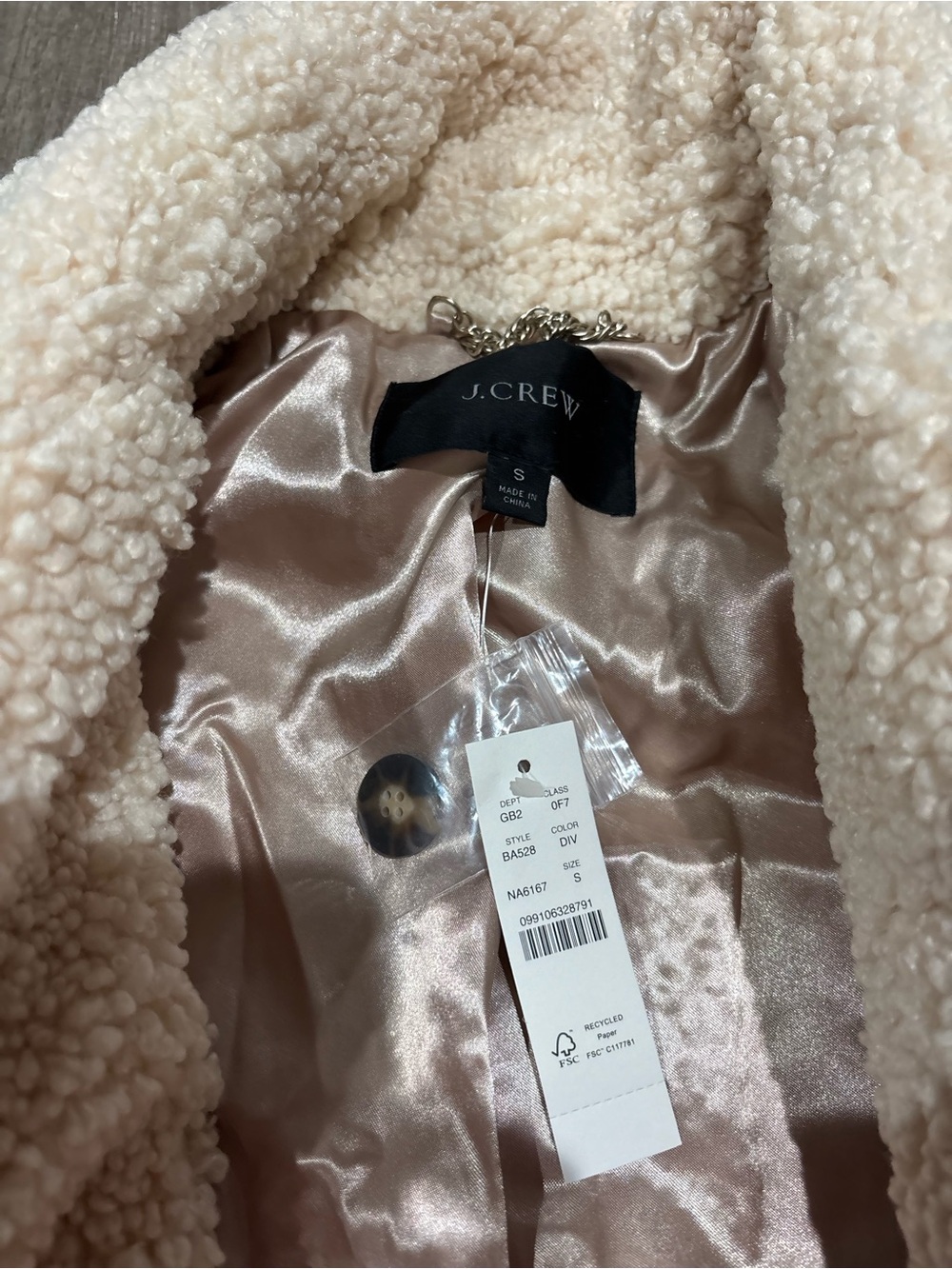J. Crew Double Breasted Teddy Sherpa Women's Ivory Topcoat BA528 Size Small NEW - Picture 4 of 4